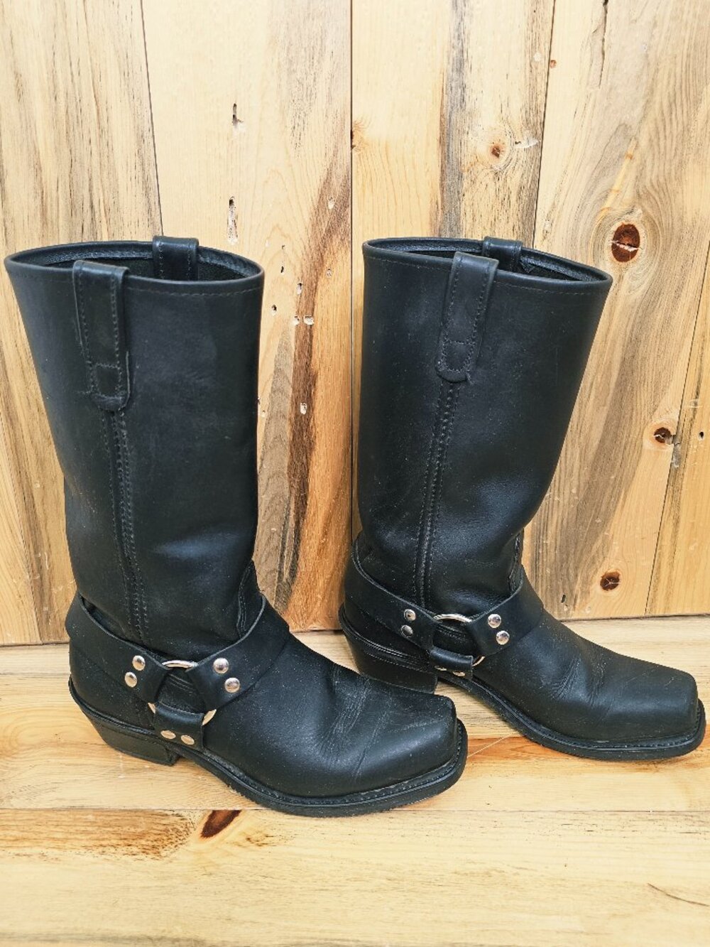 Double H Black Leather Harness Biker Boots Size 9.5